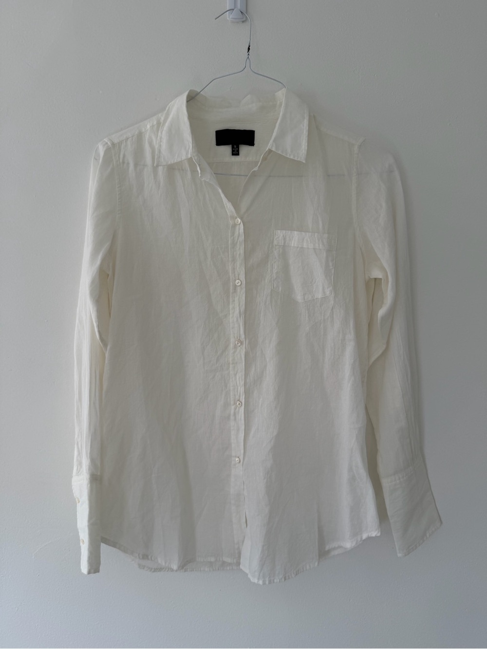 Nili Lotan Lightweight Cotton Collared Button Down Long Sleeve Blouse in White S